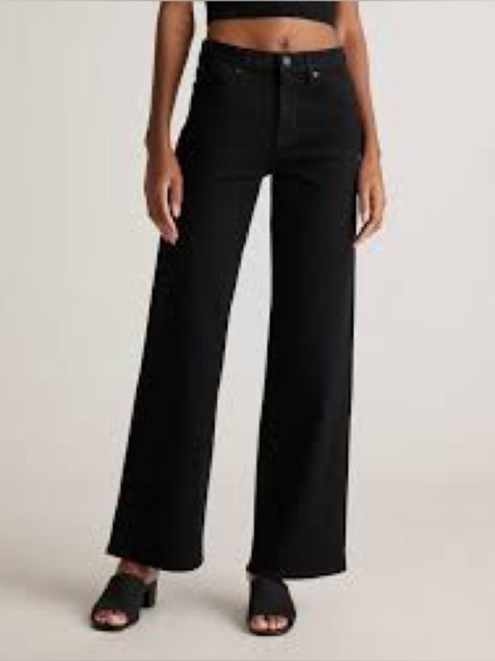 Quince black Bella stretch high rise wide leg jeans